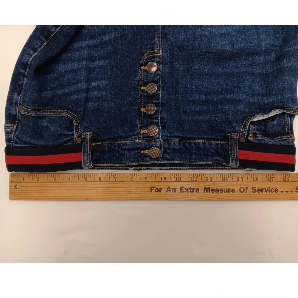 CAbi Women's Blue Denim Button‎ Fly High Rise Skinny Jeans Red Stripe Size 16 - Picture 6 of 16